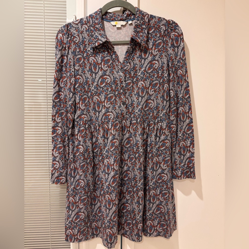 Boden Alma Jersey Long Sleeve Dress in Floral Paisley, Sz 4p